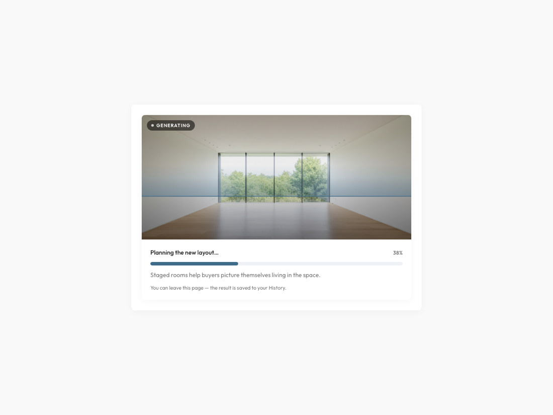 The generating screen showing live render progress